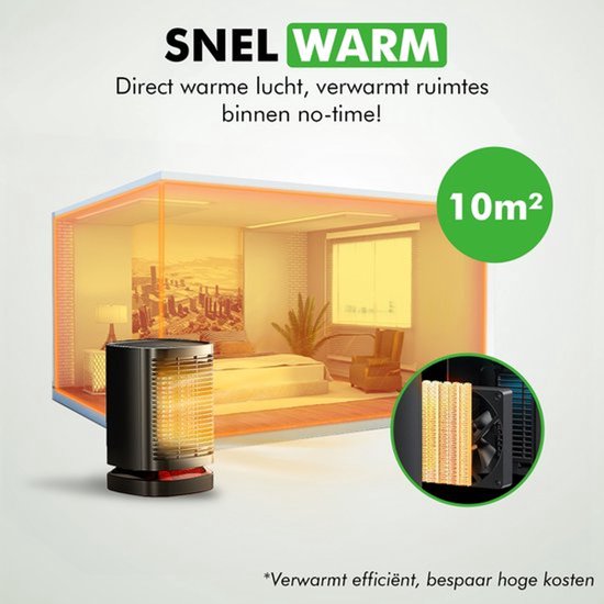 Travelhawk Elektrische Verwarming - Keramische Kachel - 3 Standen - 950W Heater - Elektrische Kachel met LED Indicatie - Roterend - Zwart