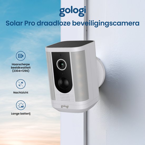 Gologi Solar Pro Beveiligingscamera voor buiten - 5200 mAh - Nightvision - Bewegingsdetectie - Bewakingscamera - Zonnepaneel - Draadloos - USB-C - WiFi en App - Wit