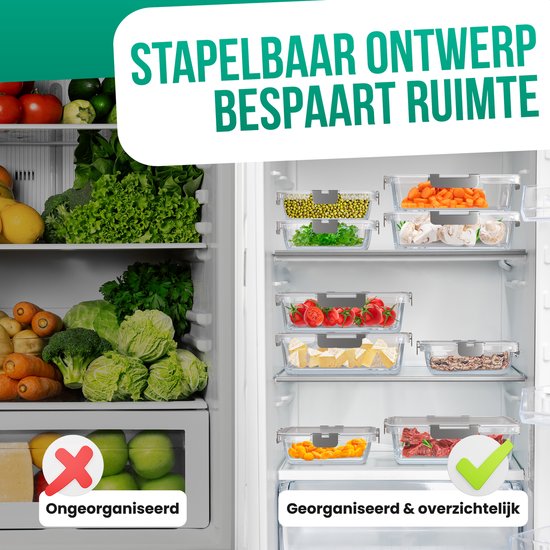 Avalo Vershoudbakjes Glas - Meal Prep Bakjes - Diepvriesbakjes - Met Deksel - 10 Delig 1060ml / 370ml