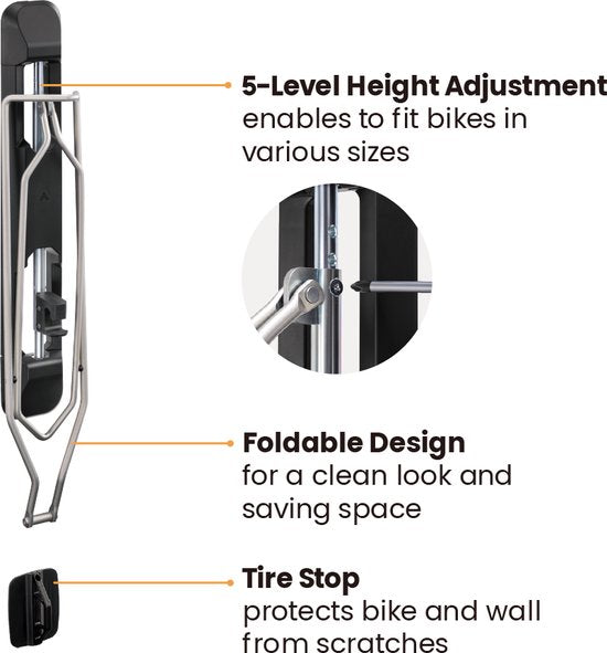 Fietsbeugel wandmontage - fiets ophangsysteem - zwenkbaar - 2.1 tot 2.8 inch banddikte