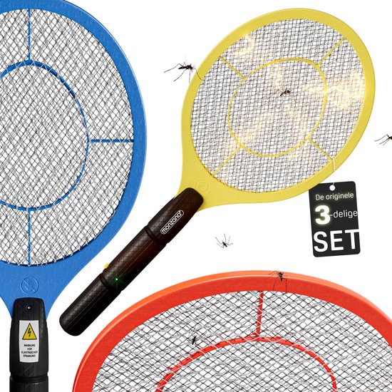 MONZANA Vliegenmepper – Set van 3 Elektrisch – Veiligheidsgaas