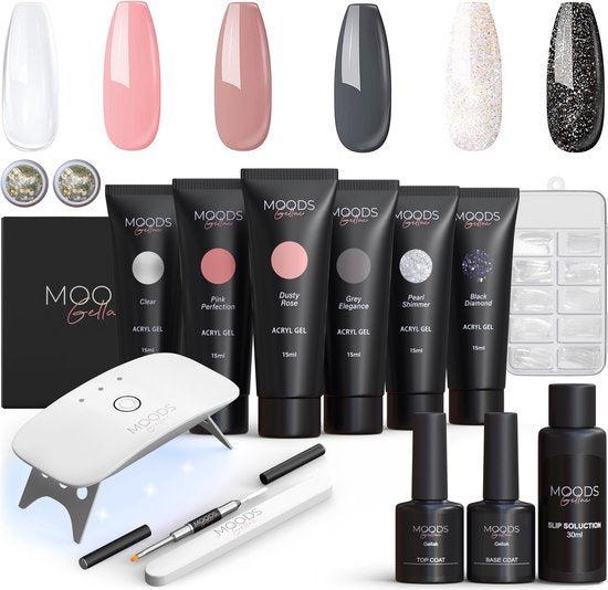 Moods Gellac - Luxe Polygel Set - Polygel Nagels Starterspakket - Inclusief UV LED lamp - 6 Kleuren - Neutral Shine