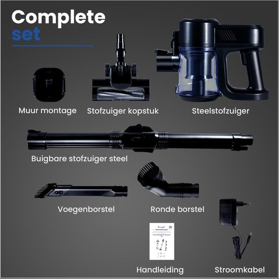 Saaf G80 Steelstofzuiger - 150W - Steelstofzuiger Draadloos - Stofzuiger Zonder Zak - 7-delige set met Buigbare Steel - 22kPa - Kruimeldief - Zwart