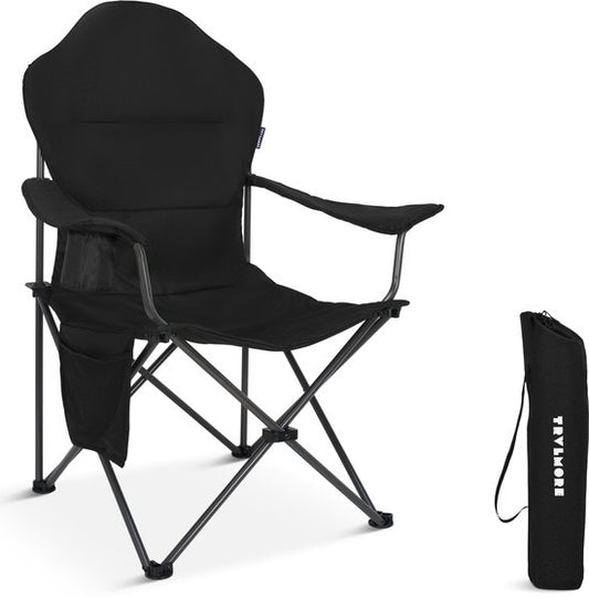 TRVLMORE Campingstoel XXL - Opvouwbaar - 160KG Draagvermogen - Incl. Draagtas - Klapstoel - Visstoel - Kampeerstoel - Vouwstoel - Zwart