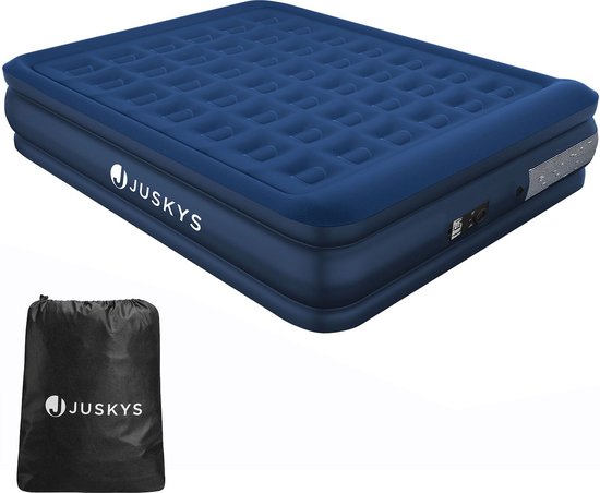 Juskys Luchtbed Zelfopblaasbaar - Blauw - 197 x 154 x 45 cm - Incl. Opbergtas