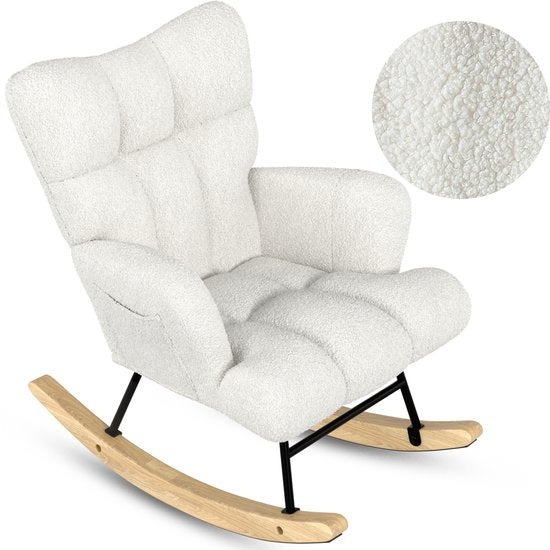 Flowsense Schommelstoel Teddy Wit - Schommelstoel Volwassenen Baby - Voedingsstoel Stoel Babykamer - Fauteuil met Armleuning Design - Relaxstoel - Relaxfauteuil