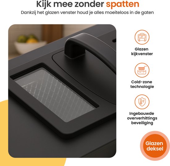 Goliving Frituurpan 3L - Friteuse - Glazen Kijkvenster - Tot 190°C - 2000W - RVS - Zwart