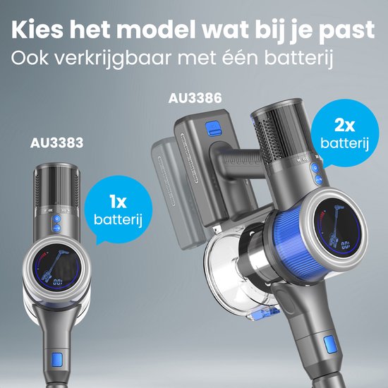 Auronic Steelstofzuiger - Draadloos - Zelfstaande Stofzuiger - Zonder Zak - 350W - Extra Accu - Vacuum Cleaner - Grijs/Blauw