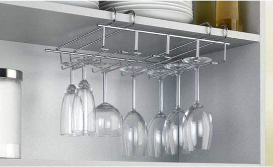 Wijnrek voor 12 glazen - 34x25x9cm - Zilverkleurig metaal - 12 wijnglazen