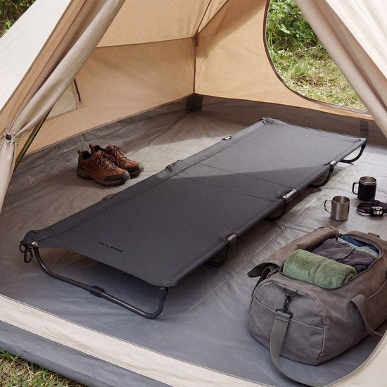 TRVLMORE Veldbed Opvouwbaar - 120KG Draagvermogen - Campingbed Incl. draagtas - Stretcher 1 Persoons - Stalen Frame - 193x66x15 cm - Grijs