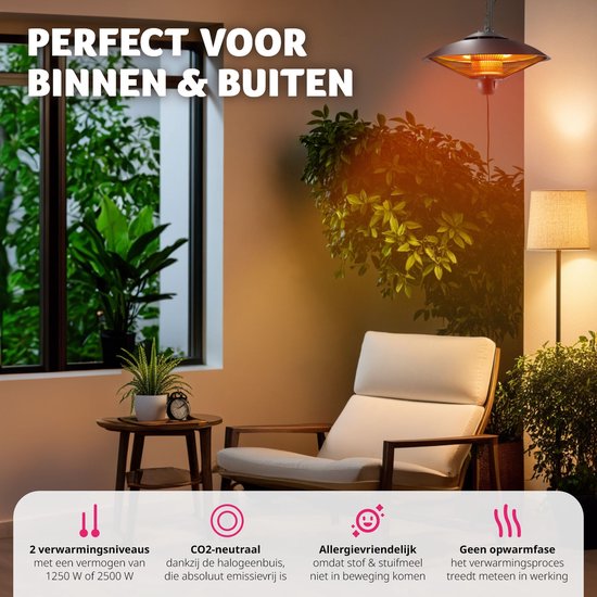 tectake® - Hangende infraroodstraler - plafondverwarmer - infraroodstraler voor buiten en binnen - elektrische verwarming - plafondverwarmer voor terras
