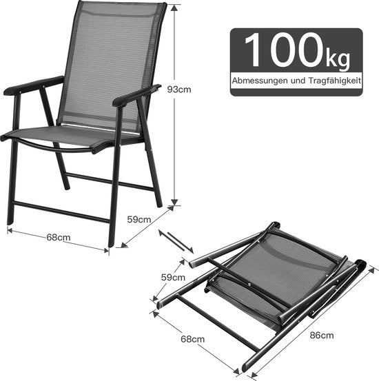 Coast 2-Pack Inklapbare Tuinstoelen Inklapbare Patiostoel voor Campinguitjes Campingstoel Opvouwbaar Grijs