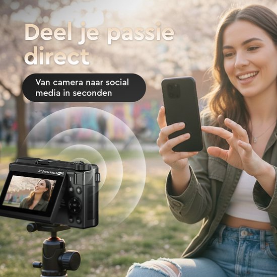 K&L - 8K 88MP - 18X Zoom - 128GB SD - WiFi - 3.0" UHD-display - mic-poort - Fotocamera - Compact Camera - Vlog Camera