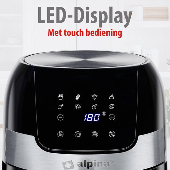 alpina Airfryer 4.5L- Heteluchtfriteuse voor 2 tot 4 Personen - Air Fryer met Instelbare Temperatuur van 80°C tot 200°C - Timer tot 60 Minuten - Hetelucht Friteuse 1400W - Zwart