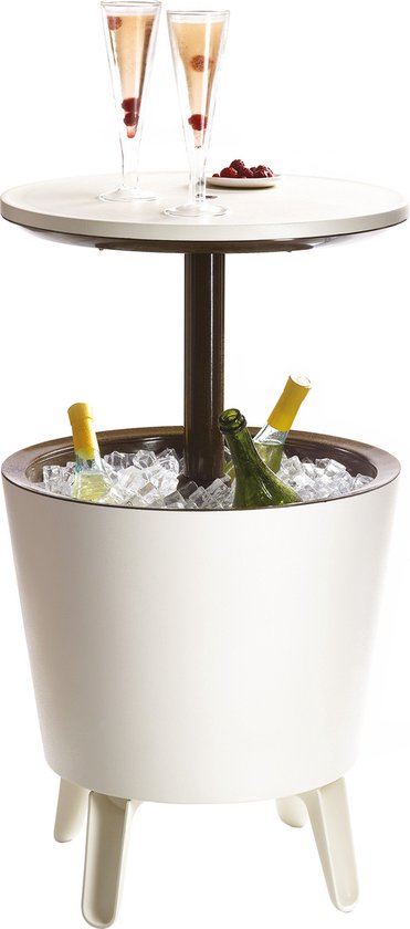 Keter bijzettafel drinkkoeler coolbar cocktailtafel 50x57-85cm 30L wit-bruin