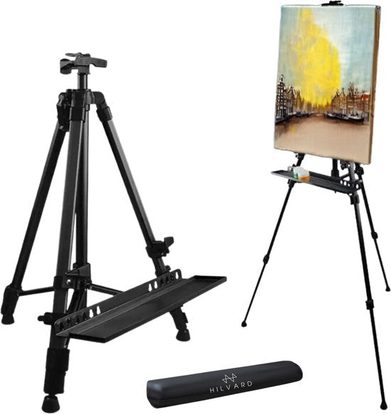 Hilvard - Schildersezel voor Volwassenen - Tafelezel - Veldezel - Verstelbaar - Quick Grip & Release Beugel - Zwart - Geschikt voor Schildersdoeken - Atelierezel - Incl. Opbergtas - 54 cm tot 156 cm