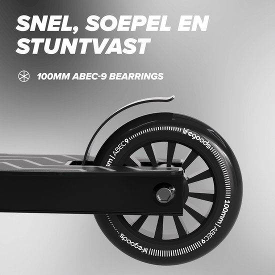 LifeGoods Stuntstep Fly X - 6+ Jaar - Step voor Kinderen - Jongens/Meisjes - 100mm - 100KG - Zwart/Wit