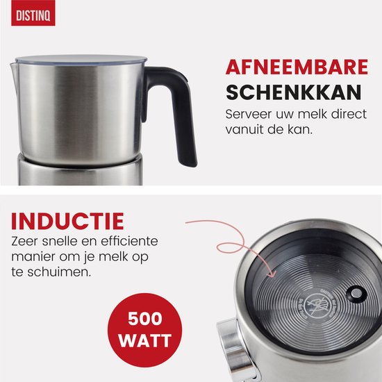 DistinQ® Melkopschuimer – Inductiemelkopschuimer Elektrisch met Display – Elektrische Melkopschuimer vaatwasserbestendig - Voor Opschuimen en Verwarmen