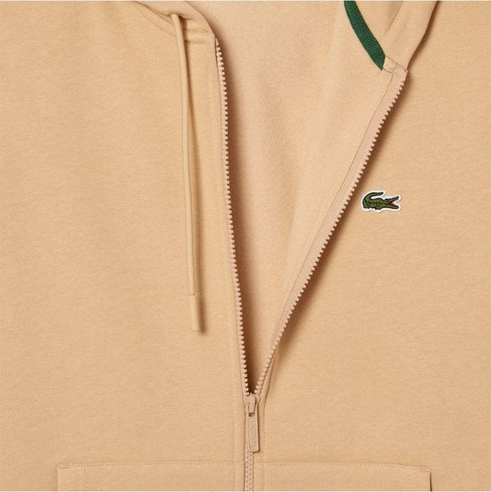 Lacoste – Fleece Hoodie Met Rits – Maat XS – Voorzien Van Geborduurde Krokodil En Kangoeroezak En Jersey Voering – Voor Sport En Casual – Croissant Katoenmix