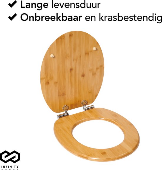 Infinity Goods Bamboe WC Bril Terry - Toiletbril Met Deksel - Soft Close - RVS Scharnieren - Inclusief Bevestigingsmateriaal