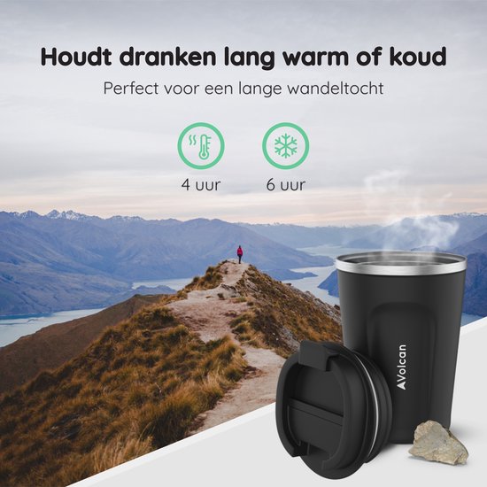 Volcan RVS Koffiebeker To Go - Thermosbeker - Lekvrij - Theebeker - 380ml - Zwart