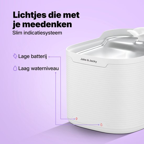 Jake & Jacky Drinkfontein RVS Draadloos Kat en Hond - Met Sensor en Accu - Waterfontein Kat - Kattenfontein - Waterbak - Fluisterstil - Incl. Filter - 2,5L - Wit
