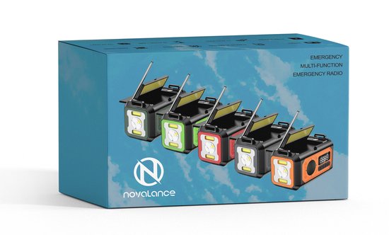 Novalance Noodradio - Solar Opwindbaar 12.000mAh - MODEL 2025 - Solar powerbank - Survival Noodpakket - Zaklamp - Noodpakket – Noodrantsoen - Radio