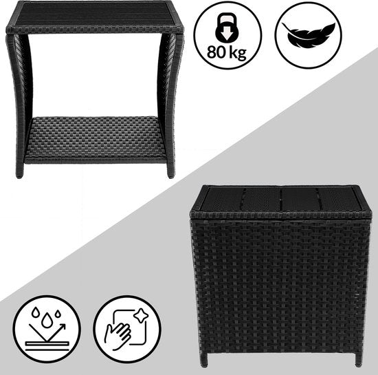 Casaria Polyrattan Bijzettafel - WPC Tafelblad 45x45x40cm – Zwart