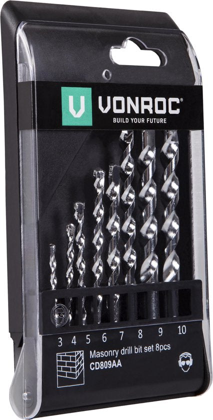 VONROC Steenboren bit set – 8 stuks – Ø3-10MM