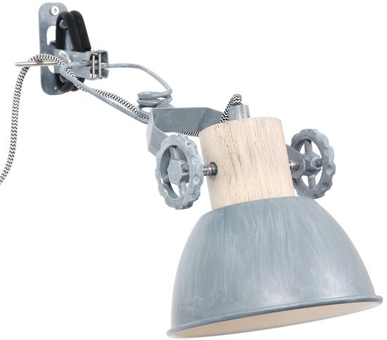 Klemspot en wandlamp Gearwood 2752GR Grijs E27 fitting - Hout en metaal, trendy design, draaibaar en kantelbaar, geschikt voor binnengebruik - Mexlite