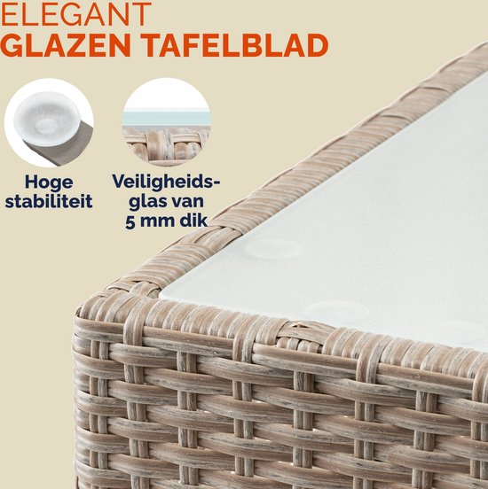 CASARIA Polyrattan Bijzettafel - Buiten 58x58x42cm - Crème