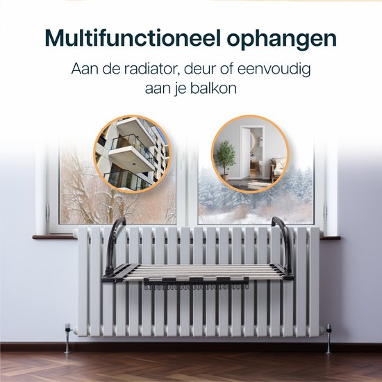 Duna Droogrek Hangend - Uitschuifbaar tot 5,4m - Wasrek - Radiator - Met Sokkenrekje - Zwart