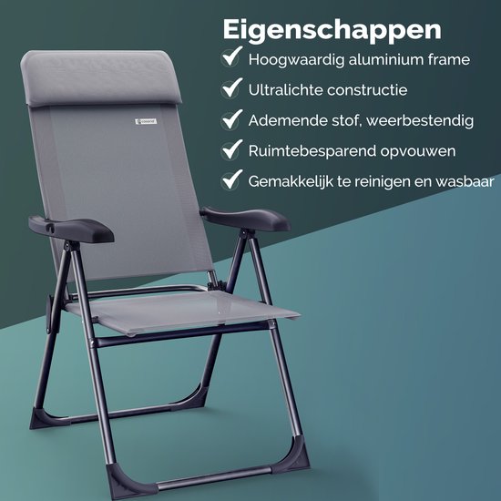 Casaria Tuinstoelen 4 Stuks - Opvouwbaar 7-voudig Verstelbaar – Grijs