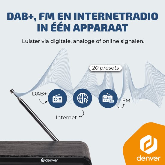 Denver DAB Internetradio - DAB - FM - Internetradio - Noodradio - Bluetooth - Alarmfunctie - DIR200