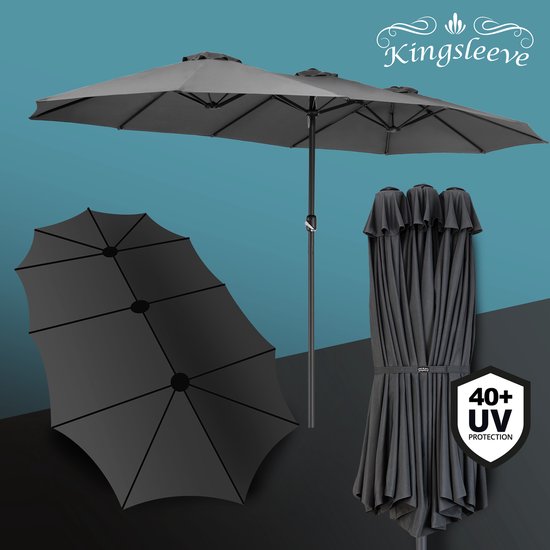 Kingsleeve Dubbele Parasol XXL - 460x270cm UV Bescherming – Antraciet