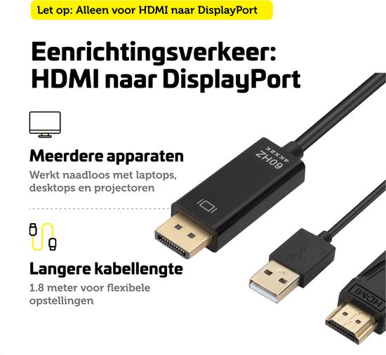 Garpex® HDMI naar DisplayPort Kabel – 4K Ultra HD 60Hz – 1.8 meter