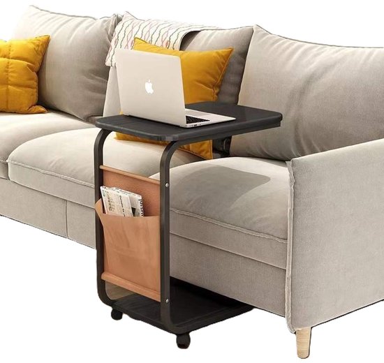 Ceruzo Verrijdbare Bijzettafel - Banktafel met Zwenkwielen en Insteekvak - 43x28x63 cm - Zwart