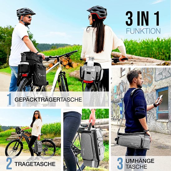 MIVELO - Fietstas voor bagagedrager - bagagedragertas fiets - uitbreidbaar tot 20 l - waterafstotend - 20 l grijs