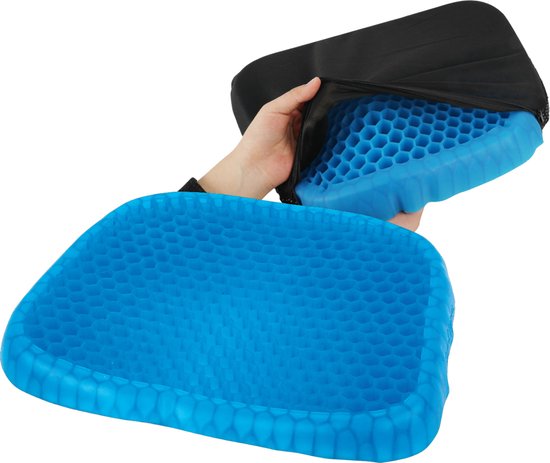 Nexxt Drukverlagende Gel Zitkussen – Gelkussen met Wasbare Hoes – Medische Kwaliteitsgel – Antislipbodem – Ondersteunt Rug - Ventilerend en Koel