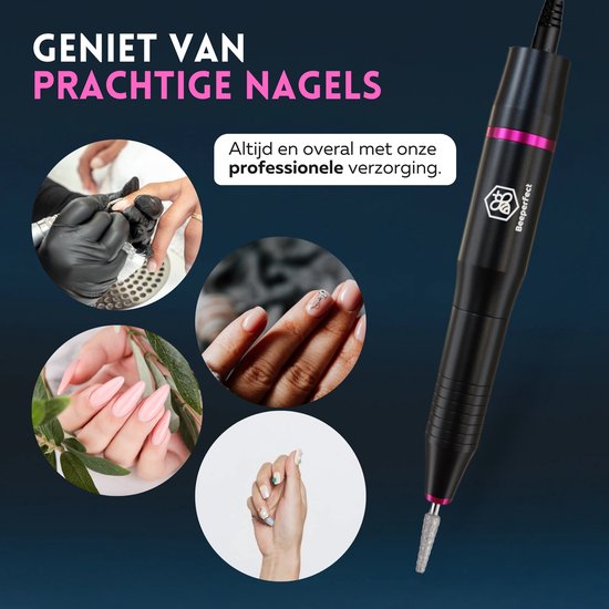 Beeperfect® Elektrische Nagelvijl - Nagelfrees - Manicure en Pedicure set - 12 Bitjes en 60 Schuurrolletjes - 4 Extra accessoires - Zwart
