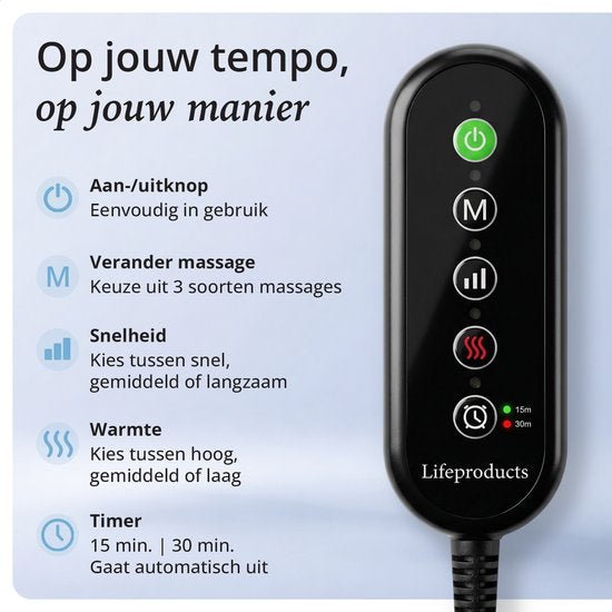 Lifeproducts Massagekussen met Memory Foam - Nekmassage Apparaat - Rug Massageapparaat - Massage voor Nek en Rug - Shiatsu Nek Massage Apparaat met Warmtefunctie