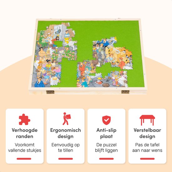 Diydash - Verstelbaar Puzzelbord & Puzzelplaat - Voor 1000 stukjes - Met Afschermplaat - Ergonomisch Design - Bruin Hout