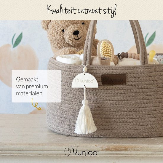 Yunioo Luiertas en Commodemandje │ Luiermand voor Babykameraccessoires │ Luier Organizer │ Opbergmand kinderkamer │ Kraamcadeau babyshower │Speelgoedmand │ Bruin