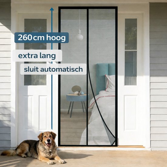 Ceruzo Deurgordijn 100xH260 cm – Magnetisch – Vliegengordijn – Zwart -Klittenband- Extra Hoog