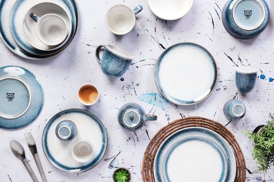 Bjorn Volledige Servies COSMOS 30-delig - Keramiek - Blauw - Ø grote borden 27,5 cm / kleine borden 21,5 cm / kommen 15,5 cm