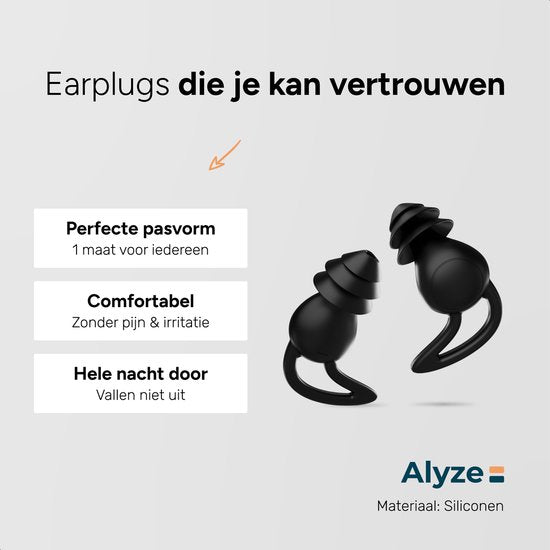 Earplugs - Incl. opbergdoosje - Oordoppen voor Slapen - Oordopjes Voor Festival - Loop Sleep - Siliconen Partyplugs - Gehoorbescherming - Zwart - Alyze