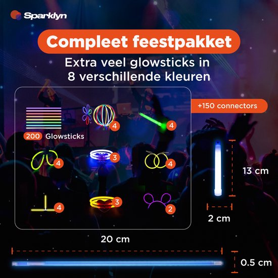 Sparklyn XXL Glow in the Dark Stick Set - 380st Glowsticks met accessoires - Breekstaafjes - Neon Party