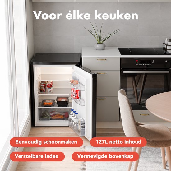 KitchenBrothers Koelkast – 127 Liter – 55 x 58 x 85 cm – Zwart