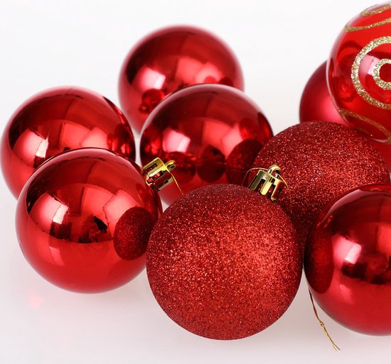 Deuba Kerstboomballen - Set van 102 Kunststof Ø3-6cm - Mat Glanzend Rood