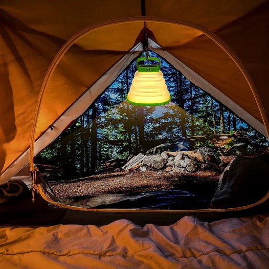 Tech Essentials Solar LED Lantaarn - Opvouwbaar - Groen - Tentlamp - Led Lamp Oplaadbaar - Kamperen - Nood - Storm - Hanglamp - Zonne Energie